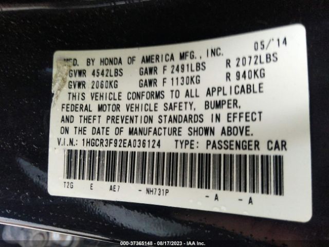 1HGCR3F92EA036124 Honda Accord Sedan Touring