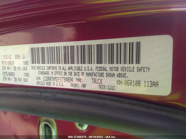 RAM 1500 Laramie 2015 1C6RR7NM2FS734824 Image 9