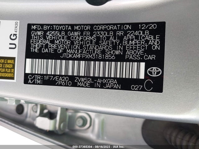 2021 TOYOTA PRIUS PRIME LE/XLE/LIMITED VIN: JTDKAMFPXM3181856