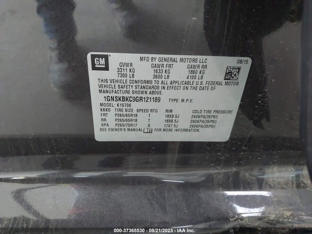 Chevrolet Tahoe Lt 2016 1GNSKBKC9GR121189 Image 9