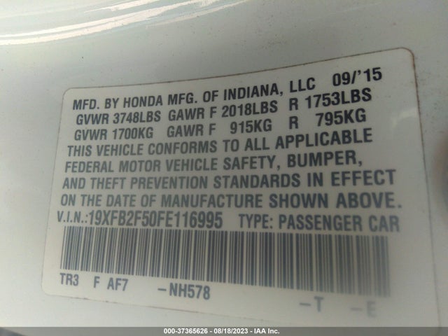 Honda Civic Sedan Lx 2015 19XFB2F50FE116995 Image 15