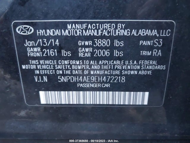2014 HYUNDAI ELANTRA SE VIN: 5NPDH4AE9EH472218