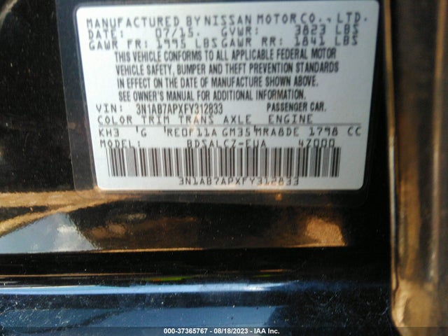 Nissan SENTRA S 2015 3N1AB7APXFY312833 Image 9