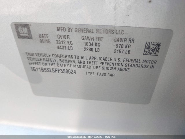 Chevrolet MALIBU LS 2015 1G11B5SL8FF350624 Image 9
