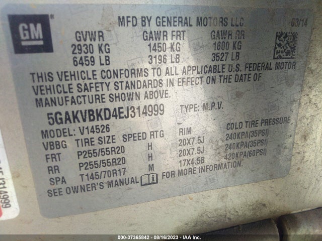 5GAKVBKD4EJ314999 Buick Enclave Leather