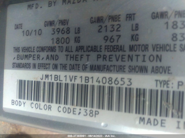 2011 MAZDA MAZDA3 I TOURING VIN: JM1BL1VF1B1408653