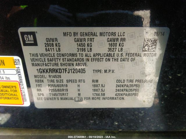 1GKKRRKD7FJ120405 GMC ACADIA SLT