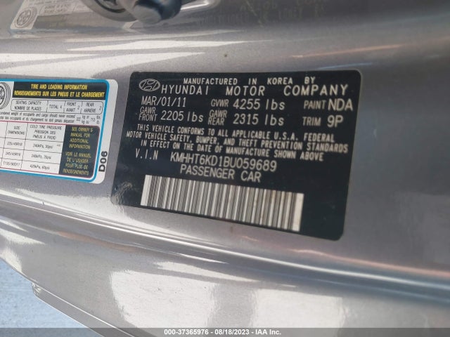 2011 HYUNDAI GENESIS COUPE VIN: KMHHT6KD1BU059689
