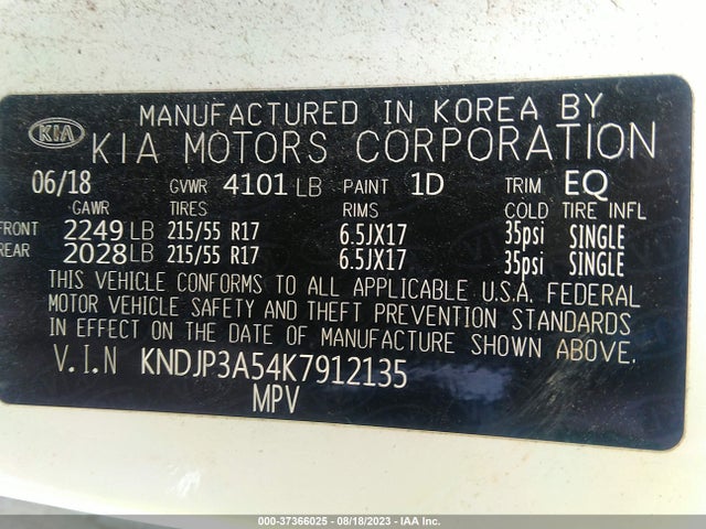 KIA SOUL + 2019 KNDJP3A54K7912135 Image 9