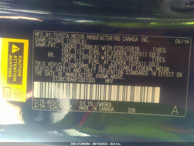 2T2BC1BA6FC001305 Lexus RX 450H
