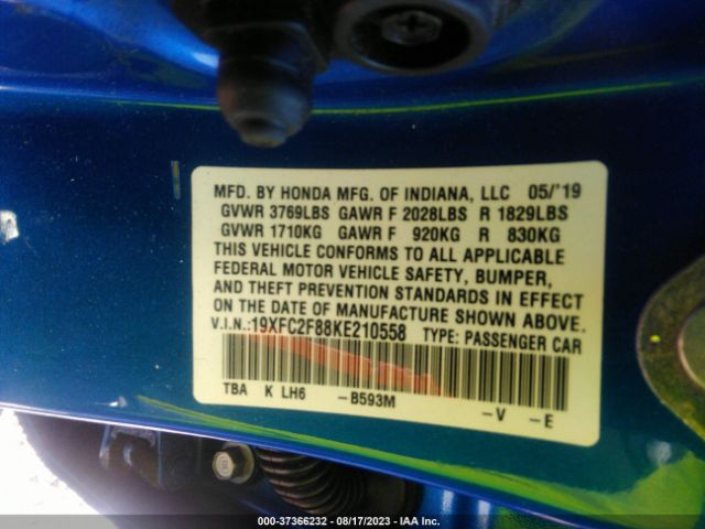 19XFC2F88KE210558 Honda Civic Sedan Sport