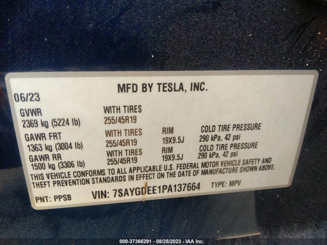 7SAYGDEE1PA137664 Tesla Model Y Long Range
