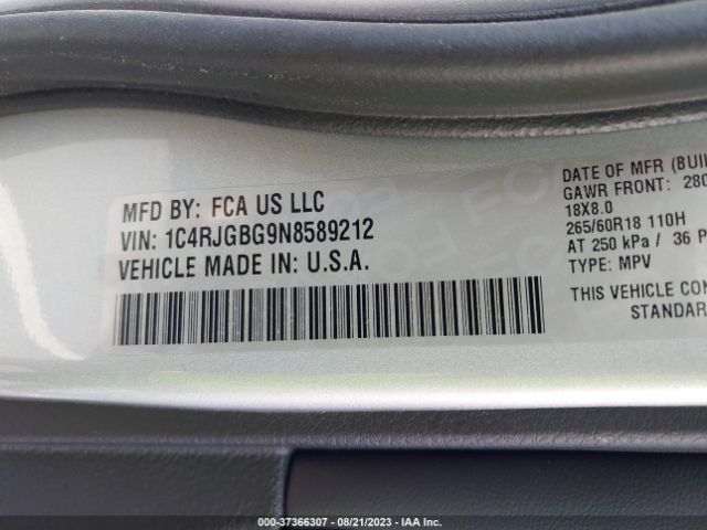 1C4RJGBG9N8589212 Jeep Grand Cherokee Limited
