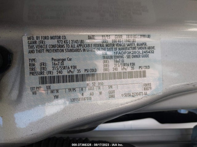 1FADP3K28GL245432 Ford FOCUS SE