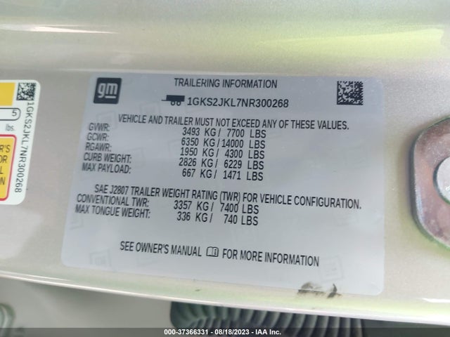1GKS2JKL7NR300268 GMC YUKON XL DENALI