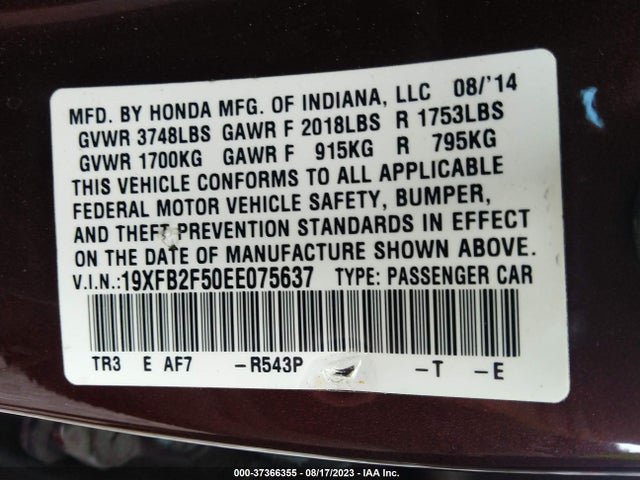 Honda Civic Sedan Lx 2014 19XFB2F50EE075637 Image 9