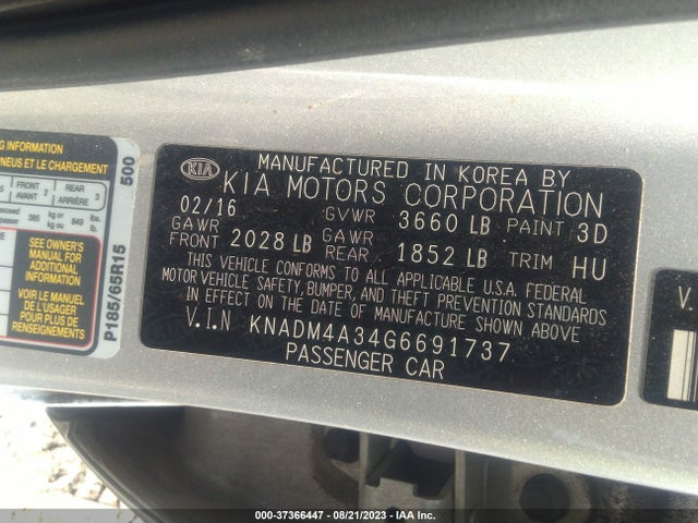 2016 KIA RIO LX VIN: KNADM4A34G6691737