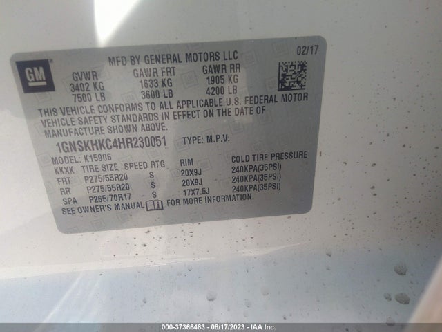 Chevrolet Suburban Lt 2017 1GNSKHKC4HR230051 Image 9
