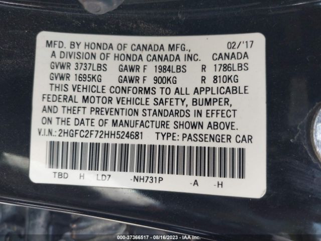 2HGFC2F72HH524681 Honda Civic Sedan Ex
