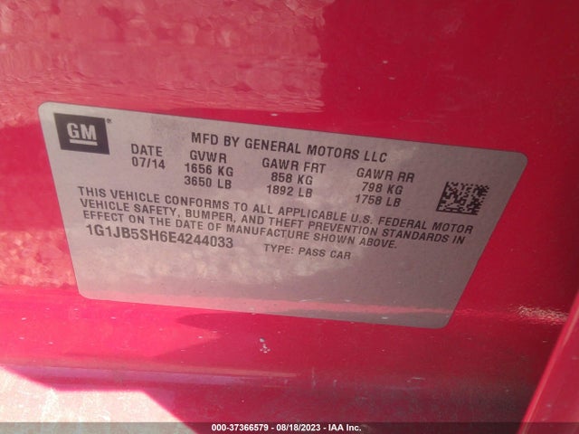 Chevrolet SONIC LS 2014 1G1JB5SH6E4244033 Image 9