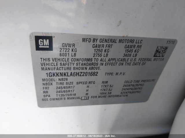 1GKKNKLA6HZ201682 GMC ACADIA SLE