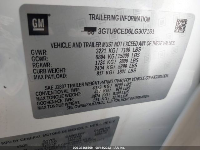 3GTU9CED6LG307161 GMC Sierra 1500 Elevation