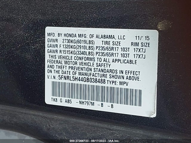 Honda ODYSSEY EX 2016 5FNRL5H44GB038488 Image 9