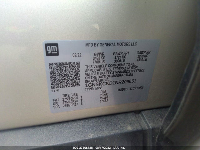 Chevrolet Suburban Lt 2022 1GNSKCKD1NR209651 Image 9