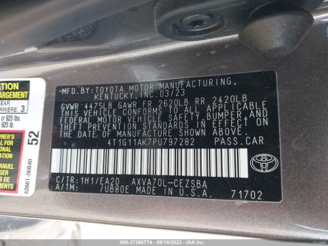 4T1G11AK7PU797282 Toyota Camry Se/se Nightshade