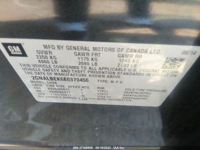 Chevrolet EQUINOX 1LT 2014 2GNALBEK6E6370456 Image 9