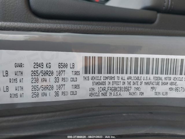1C4RJFAG8KC819567 Jeep Grand Cherokee Altitude