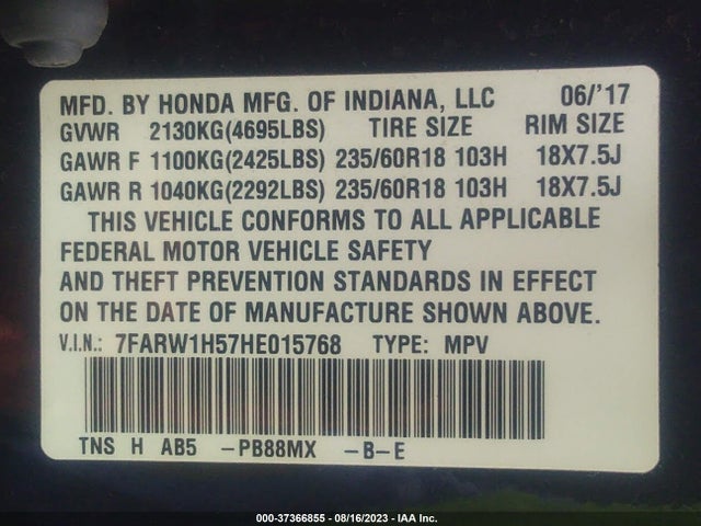Honda CR-V EX 2017 7FARW1H57HE015768 Image 9