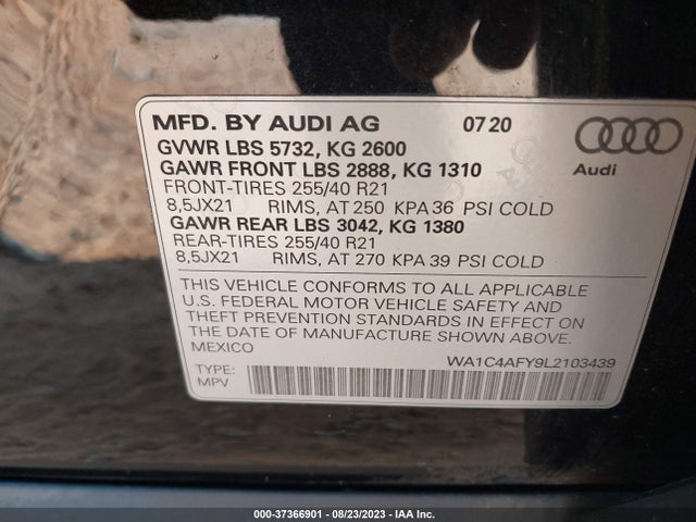 WA1C4AFY9L2103439 Audi Sq5 Prestige