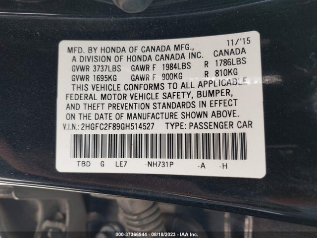 Honda Civic Sedan Ex 2016 2HGFC2F89GH514527 Image 16