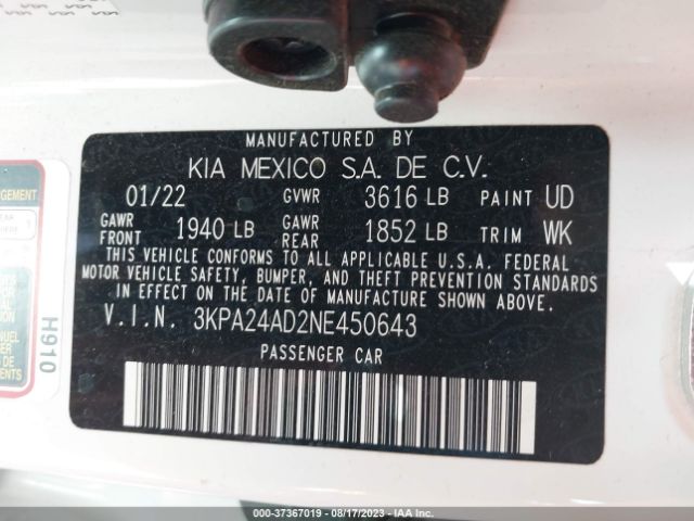 3KPA24AD2NE450643 KIA RIO S