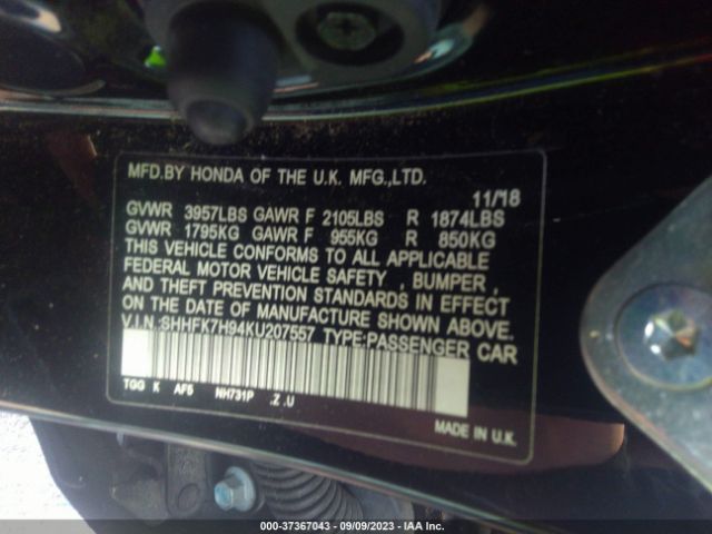 SHHFK7H94KU207557 Honda Civic Hatchback Sport Touring