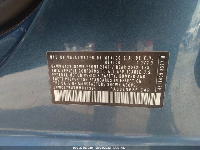 2021 VOLKSWAGEN JETTA S/SE/R-LINE VIN: 3VWC57BUXMM011384
