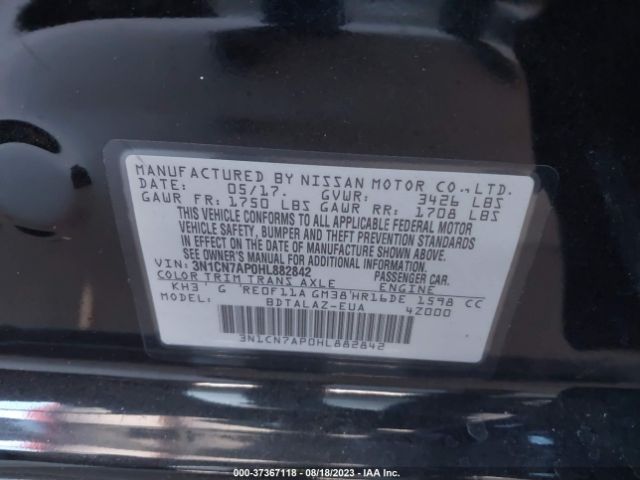 3N1CN7AP0HL882842 Nissan Versa Sedan S Plus