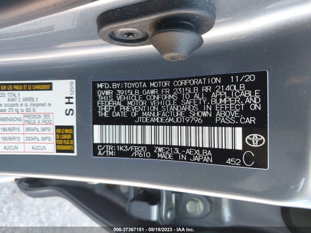 Toyota Corolla Hybrid Le 2021 JTDEAMDE6MJ019796 Image 9