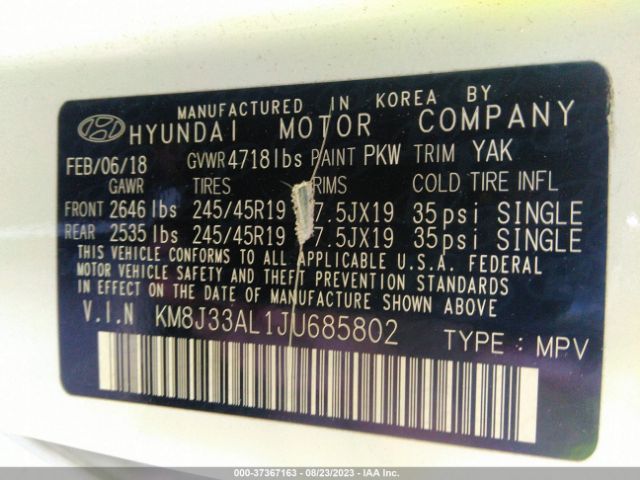 KM8J33AL1JU685802 Hyundai Tucson Sport