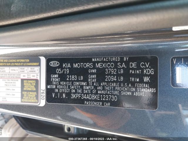 3KPF34AD8KE123730 KIA FORTE S