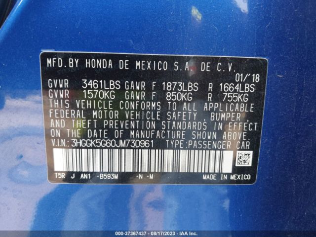3HGGK5G60JM730961 Honda Fit Sport