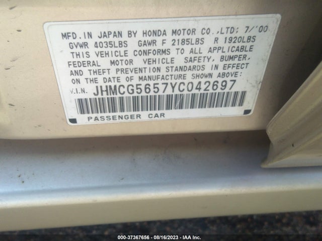 2000 HONDA ACCORD SDN EX VIN: JHMCG5657YC042697