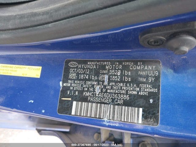 2013 HYUNDAI ACCENT GLS VIN: KMHCT4AE6DU363886