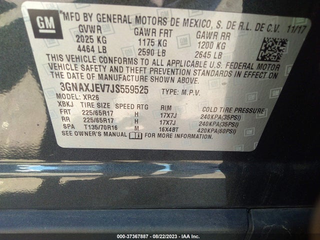 Chevrolet EQUINOX LT 2018 3GNAXJEV7JS559525 Image 9
