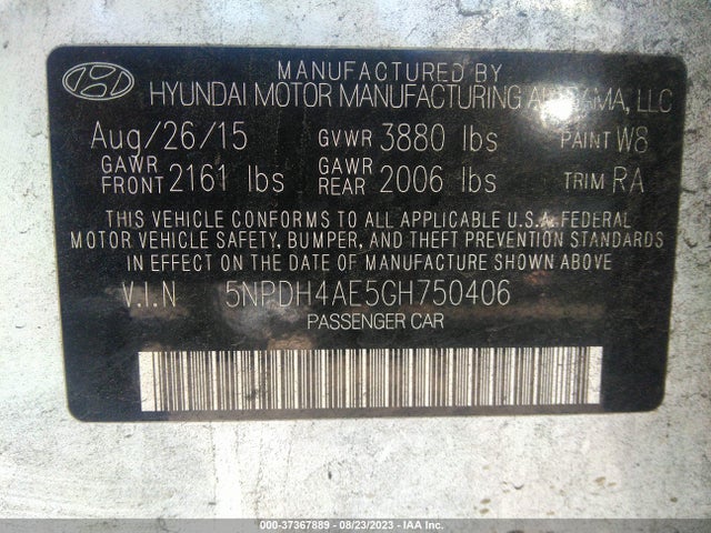 Hyundai ELANTRA SE 2016 5NPDH4AE5GH750406 Image 15