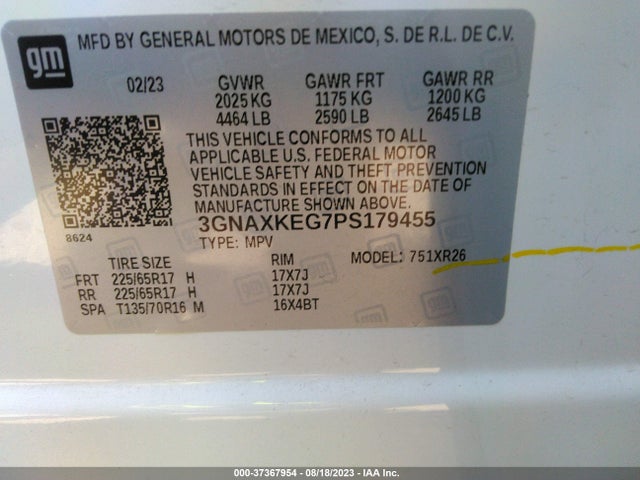 Chevrolet EQUINOX LT 2023 3GNAXKEG7PS179455 Image 9