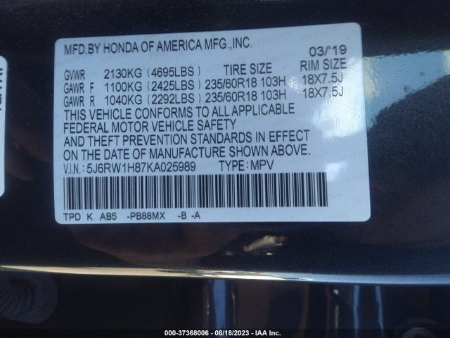 Honda Cr-v Ex-l 2019 5J6RW1H87KA025989 Image 15