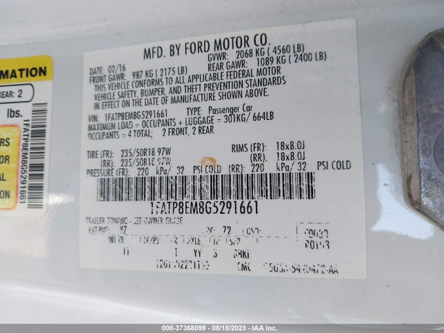 Ford Mustang V6 2016 1FATP8EM8G5291661 Image 15