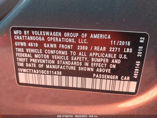1VWCT7A31GC011438 Volkswagen Passat 1.8t Sel Premium